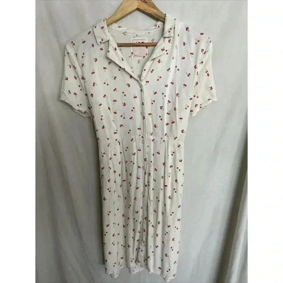 SO Retro Pinup Rockabilly Y2K Cherry Dress Button Down Tie Back Size Large - Picture 2 of 13